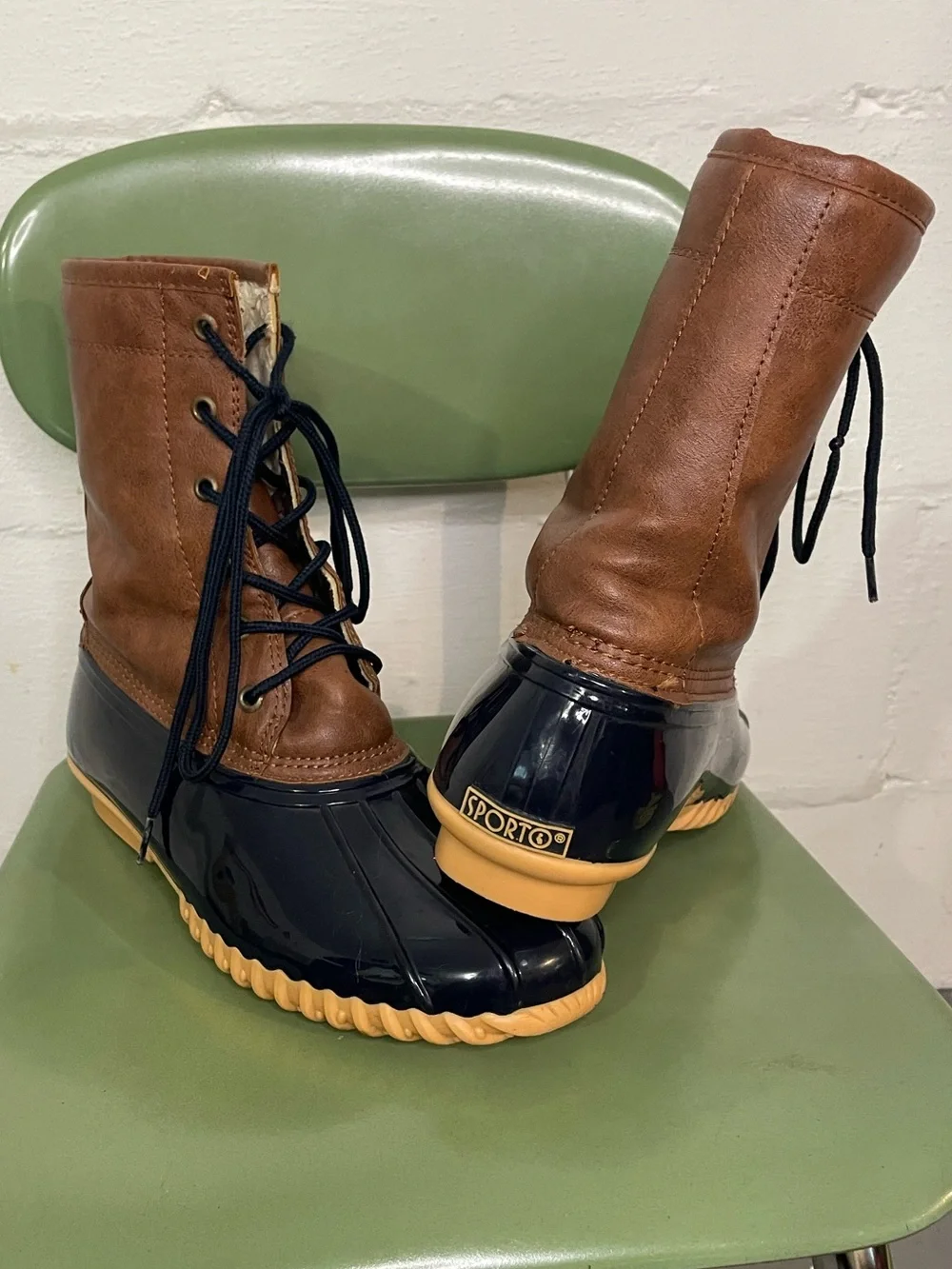 Sporto Brown and Navy Lace-Up Winter Duck Boots